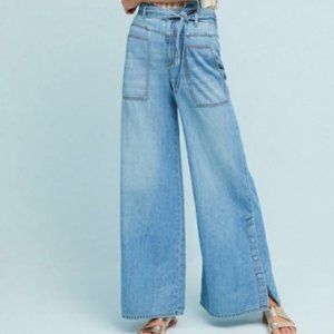 ANTHROPOLOGIE PILCRO High Waisted Snap Hem Chambray Palazzo Pants - Size 30
